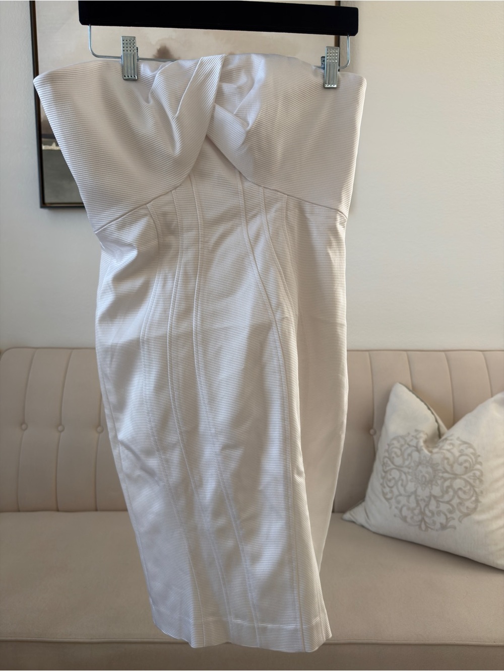 Zac Posen Strapless Ivory Twist Bodice Sheath Dress